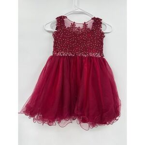 Joy Kids 6 Tulle Lace Party Dress Girls Burgundy Rhinestone Sequin Formal